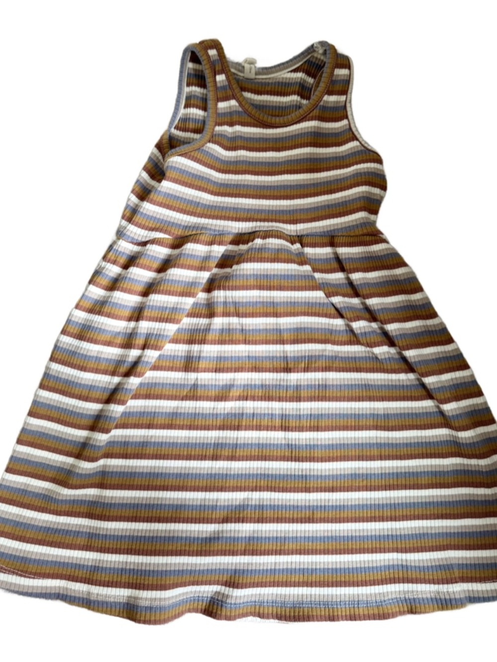 Quincy Mae Striped Ribbed Tank Top Dress in White, Blue, Brown